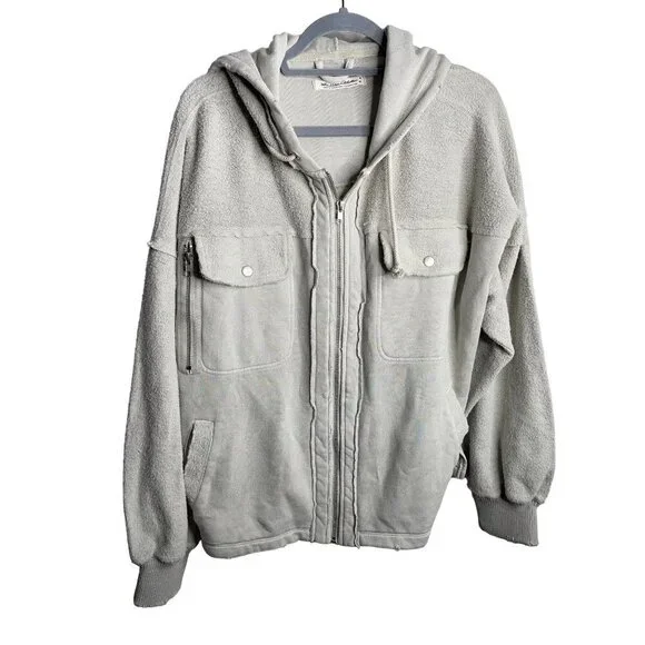 Free People Britney Cardi Jacket Hooded Sweatshirt Zip Front Oatmeal Size M NWT - Picture 4 of 10